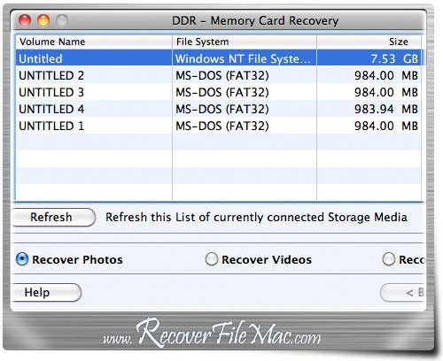 Screenshot of Recover File Memory Card Mac